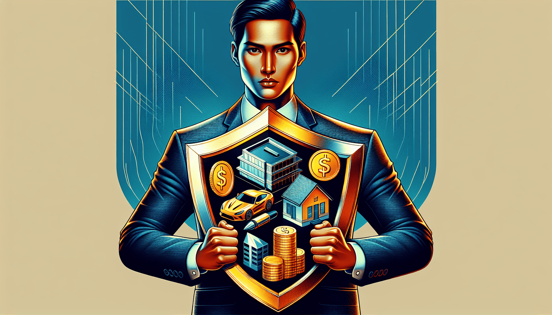 Illustration of a businessman protecting assets